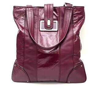 Jill Stuart Genuine Leather Tote Burgundy Organizer Computer Shoulder Handbag